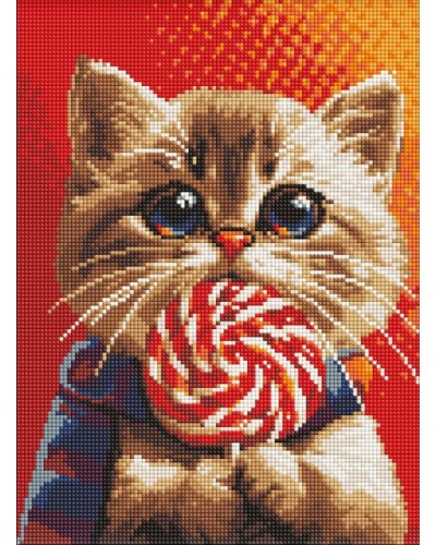 Набір з алмазною мозаїкою «Котик із цукеркою» 30х40 см зі стразами AB, ТМ Ідейка