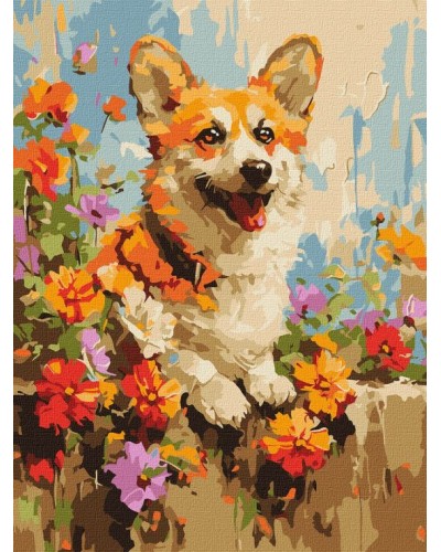 Картина за номерами «Коргі у квітах» 30х40 см, ТМ Ідейка