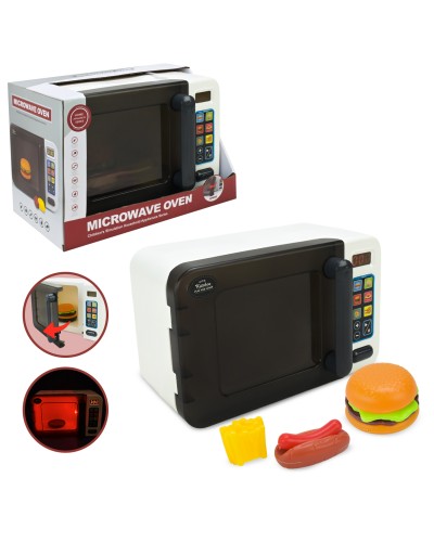 Іграшкова мікрохвильова піч зі світлом, аксесуарами та рухомими деталями, на батарейці, у коробці 29х17х19 см