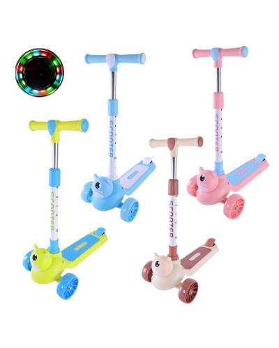 Самокат дитячий 3-колісний, 2 колеса PU зі світлом, заднє пластикове, складений, у пакеті