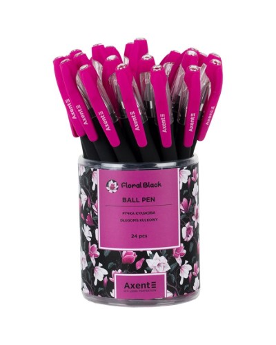 Ручка «Floral Black» кулькова синя, ТМ Axent