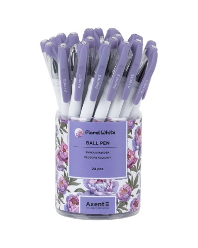 Ручка «Floral White» кулькова синя, ТМ Axent