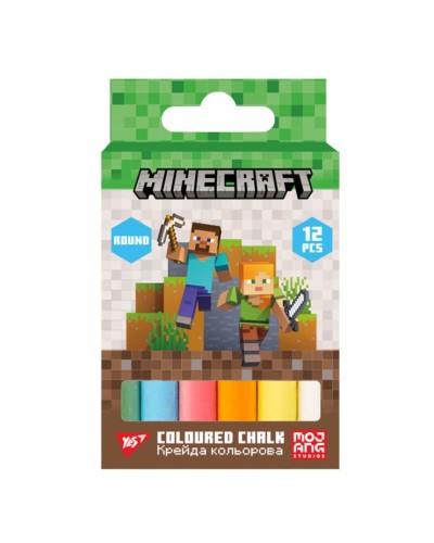 Крейда кольорова «Minecraft» 12 штук на 6 кольорів кругла, ТМ Yes