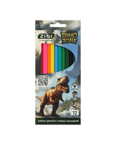 Олівці «DINO» на 12 кольорів тригранні, KIDS LINE