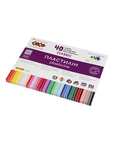 Пластилін «CLASSIC» на 40 кольорів, 800 г, KIDS Line