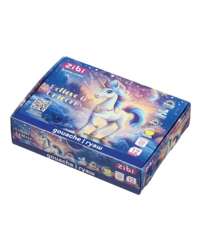 Фарби гуашеві «UNICORN» на 12 кольорів по 20 мл у картонній коробці, TM ZiBi