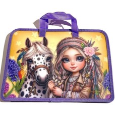 Папка-портфель А4+ на блискавці з кольоровим друком на одне відділення з ручками, ТМ Мандарин