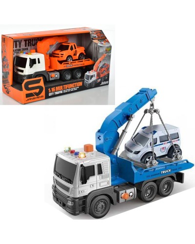 Евакуатор 24 см інерційний зі звуком та світлом та машинка 10 см, на батарейці, в асортименті, у коробці 33х17,5х13 см.