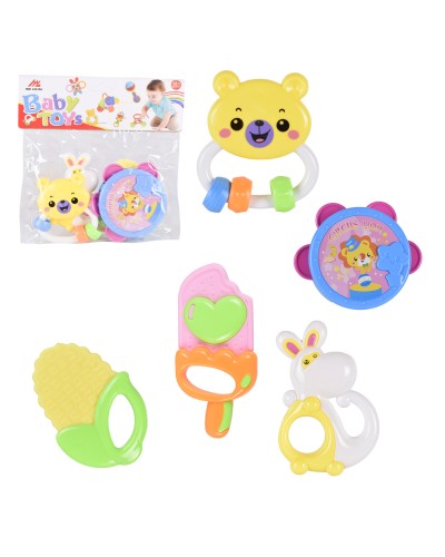 Набір брязкалець у ручку 5 одиниць, у пакеті 21,5 см