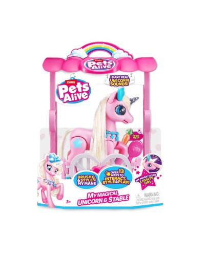 Інтерактивний ігровий набір ROBO ALIVE S2 «Чарівний єдинорог у будиночку» 22х29 см, на батарейці, у коробці 13х23х30 см