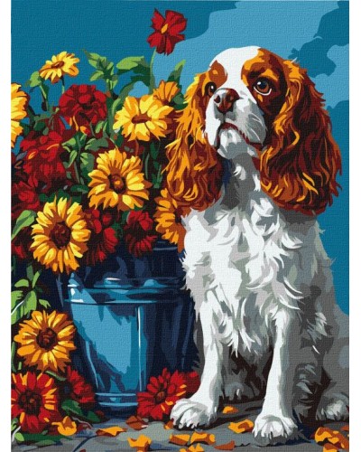 Картина за номерами «Спанієль та квіти» 30х40 см, ТМ Ідейка
