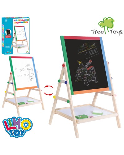 Мольберт «Маленький художник» 39х35х67 см двосторонній магнітний з крейдою, маркером, губкою, у коробці 39х5х45 см