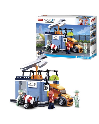 Конструктор «СТО» на 340 деталей з транспортом та фігурками, у коробці 38х28,5х7 см, Sluban