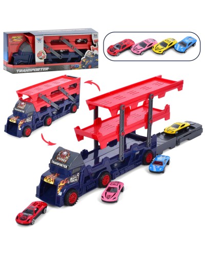 Трейлер 29,5 см та 4 машинки по 7 см, у коробці 31х12х8 см