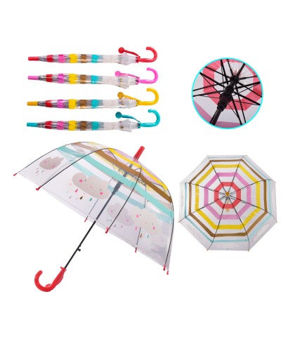 Парасолька дитяча прозора з принтом 72 см діаметром, тростина 66 см, в асортименті