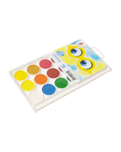 Фарби акварельні на 18 кольорів, без пензлика, пластик, Творчість.
