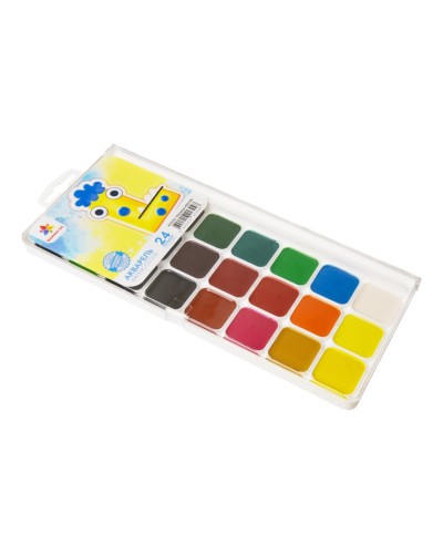 Фарби акварельні на 24 кольори, без пензлика, пластик, Творчість