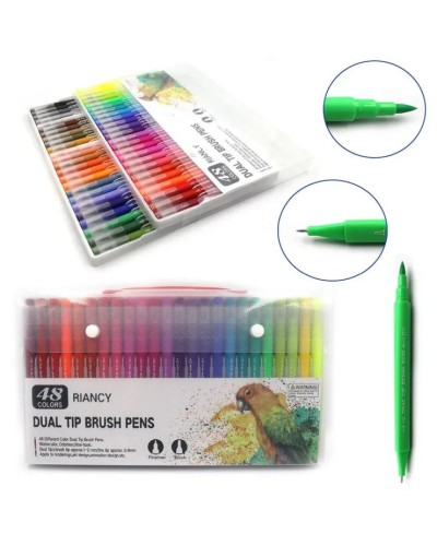 Набір лінерів-пензелів на 48 кольорів двосторонніх на водній основі, пензель 2 мм, лінер 0,4 мм