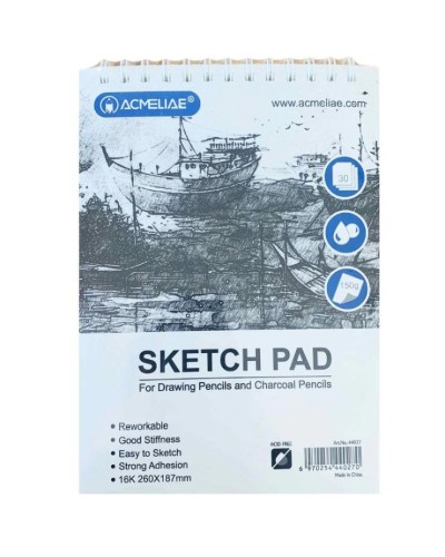 Скетчбук «Acmeliae» 26х18,7 см на 30 аркушів 150 г/м2 на спіралі зверху, ТМ Acmeliae