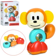 Брязкальце «Мавпочка» 18 см 4 в 1: конструктор, прорізувач, пищалка та текстурні деталі, у коробці 14х20,5х7 см