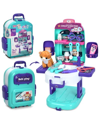 Ігровий набір «Грумер» 3 в 1: стіл 39х30х51 см, кіт 11 см, мийка з механічним наливанням води та 27 предметів, у валізі та картонній обгортці 23х31х13,5 см