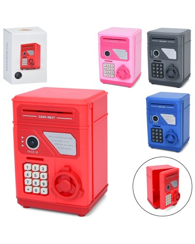 Скарбничка-сейф 13х19х13 см музична зі звуком та світлом та кодом, затягує купюри, на батарейці, в асортименті, у коробці 15х21,5х14 см