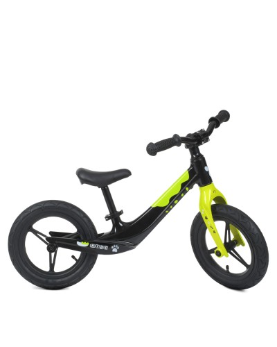 Біговел «PROFI KIDS» на магнієвій рамі з гумовими клесами 12 дюймів, ексцентриком керма, сидіння, чорно-салатовий