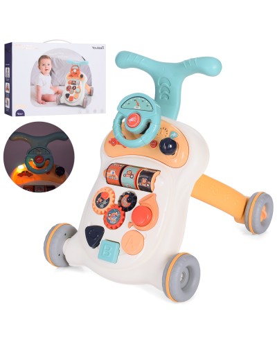 Ходунки-каталка 42х45х47 см музічні зі світлом, кермом, шестернями та сортером, на батарейці, у коробці 55х38х14 см.