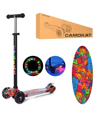 Самокат«MAXI» 3-колісний на метало-пластиковій рамі, колеса ПУ, 2 передніх 120 мм зі світлом, кермо 78-88 см, підніжка 31-14 см