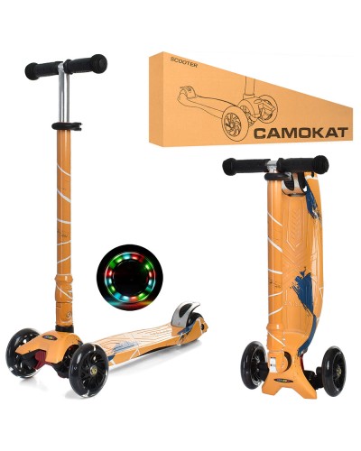 Самокат«MAXI» 3-колісний на метало-пластиковій рамі, колеса ПУ, 2 передніх 120 мм зі світлом, кермо 75-84 см, підніжка 30-13 см