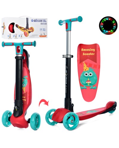 Самокат«MAXI» 3-колісний на метало-пластиковій рамі, колеса ПУ, 2 передніх 120 мм зі світлом, заднє 70 мм, кермо 72-81 см, підніжка 30-13 см