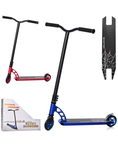 Самокат 2-колісний трюковий на алюмінієвий+сталевій рамі, HIC, колеса ПУ 110 мм алюмінієві, кермо 85,5, підніжка 34-11,5 см, в асортимент