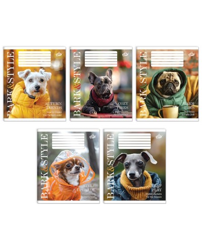 Зошит на 36 аркушів у клітинку «Модні песики» №2582, ТМ Brisk