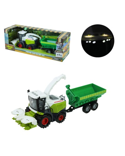 Комбайн з причепом зі світлом та звуком, на батарейках, у коробці 40х14,5х13 см