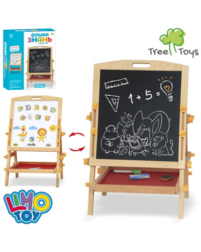 Мольберт 34х38 см дерев`яний двосторонній з маркером, крейдою та губкою, у коробці 39х45х5 см