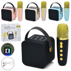 Колонка 8,5х8,5х7 см та мікрофон 13,5 см на акумуляторі зі світлом, Bluetooth, слотом для TF-картки, FM, MP3, в асортименті, у коробці