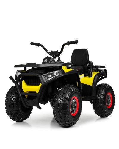 Квадроцикл р/к 2,4G на акумуляторі 12V 9AH з 2 моторами 35W, MP3, USB, TF, музикою, світлом, шкіряним сидінням, чорно-жовтий.