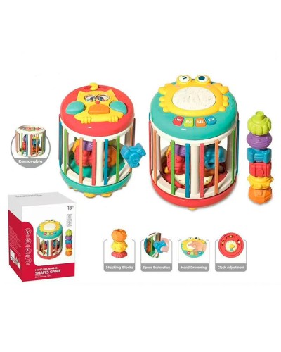 Сортер «Циліндр» 18х13,5х13,5 см з годинником, гумовими гранями, 6 фігуркомит, барабаном, піаніно, музикою та світлом,