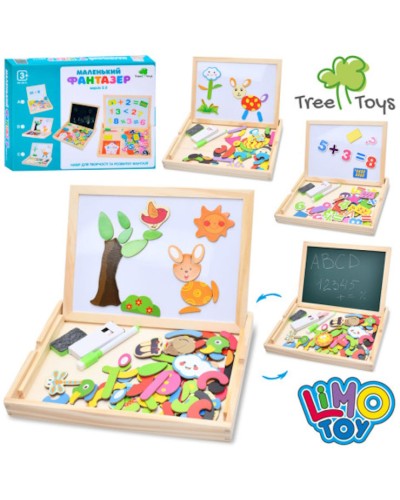 Магнітна дошка 2 в 1 дерев'яна для малювання, двостороння з пеналом, крейдою, губкою, маркером, в асортименті, 30х22,5х3,5 см