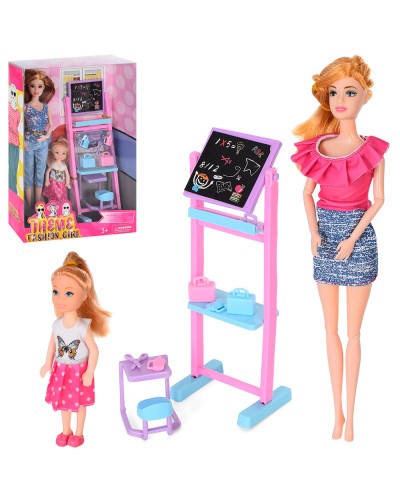 Лялька 29 см шарнірна з донечкою 13 см, дошкою та партою, в асортименті, у коробці 22х32х7,5 см