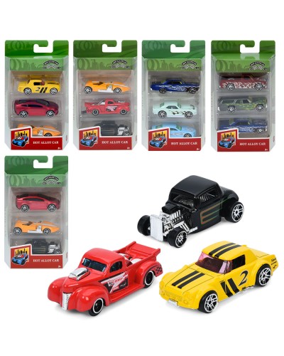 Набір з 3 машинок по 7 см 1:64 металевих, в асортименті, у коробці 18х11х4 см