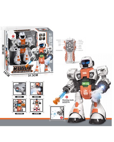 Робот 24 см р/к музичний з парою, димом та світлом, їздить, стріляє присоскою, програмується, на батарейці, у коробці 31,5х29х14 см