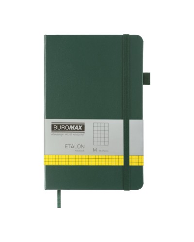 Блокнот «ETALON» 12,5х19,5 см на 96 аркушів у клітинку з обкладинкою зі шкірзаму, зелений, ТМ Buromax