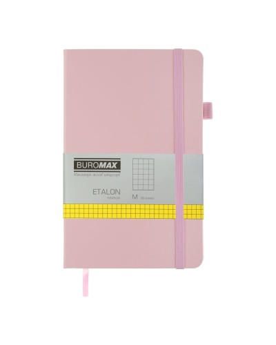 Блокнот «ETALON» 12,5х19,5 см на 96 аркушів у клітинку з обкладинкою зі шкірзаму, рожева, ТМ Buromax