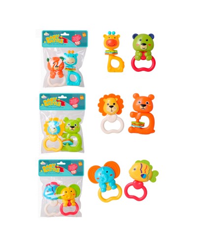 Набір брязкалець «Тваринки» з 2 шт по 11 см з прорізувачем, в асортименті, у пакеті 15,5х20х3 см.