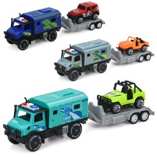 Автовоз 23 см інерційний з причепом та джипом 6,5 см, в асортименті, у пакеті 12х29х5 см