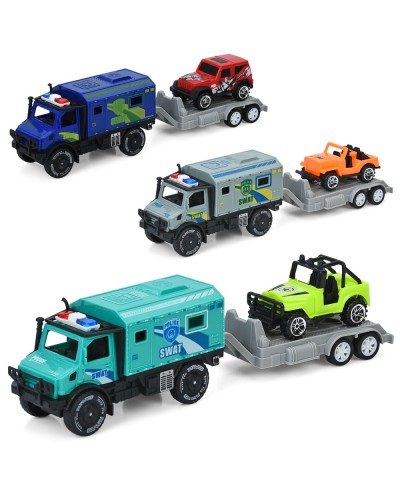 Автовоз 23 см інерційний з причепом та джипом 6,5 см, в асортименті, у пакеті 12х29х5 см