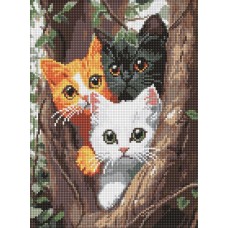 Набір з алмазною мозаїкою «Котики на дереві» 30х40 см, ТМ Ідейка