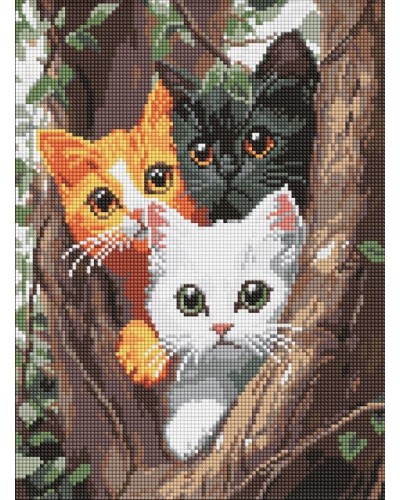 Набір з алмазною мозаїкою «Котики на дереві» 30х40 см, ТМ Ідейка