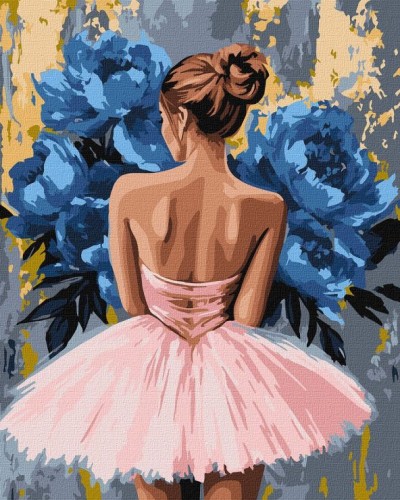 Картина за номерами «Балерина з блакитними піонами» 40х50 см з фарбами металік, ТМ Ідейка